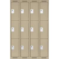 Casiers Clean Line, 3 niveaux, Bloc de 4, 48" x 18" x 72", Acier, Beige, Rivet (assembl&eacute;) Fastek