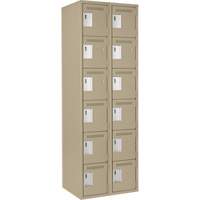 Clean Line Lockerette, 6 -tier, Bank of 2, 24" x 18" x 72", Steel, Beige, Rivet (Assembled) Fastek