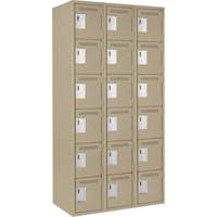 Clean Line Lockerette, 6 -tier, Bank of 3, 36" x 18" x 72", Steel, Beige, Rivet (Assembled) Fastek