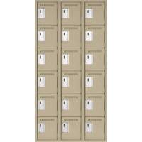 Clean Line Lockerette, 6 -tier, Bank of 3, 36" x 18" x 72", Steel, Beige, Rivet (Assembled) Fastek