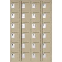 Clean Line Lockerette, 6 -tier, Bank of 4, 48" x 18" x 72", Steel, Beige, Rivet (Assembled) Fastek
