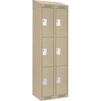 Clean Line Lockers, 3 -tier, Bank of 2, 24" x 18" x 78", Steel, Beige, Rivet (Assembled) Fastek