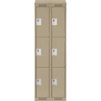 Clean Line Lockers, 3 -tier, Bank of 2, 24" x 18" x 78", Steel, Beige, Rivet (Assembled) Fastek
