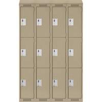 Casiers Clean Line, 3 niveaux, Bloc de 4, 48" x 18" x 78", Acier, Beige, Rivet (assembl&eacute;) Fastek