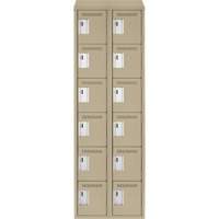 Clean Line Lockerette, 6 -tier, Bank of 2, 24" x 18" x 78", Steel, Beige, Rivet (Assembled) Fastek