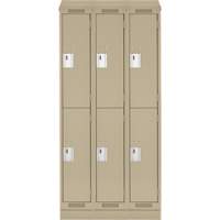 Clean Line Lockers, 2 -tier, Bank of 3, 36" x 18" x 82", Steel, Beige, Rivet (Assembled) Fastek