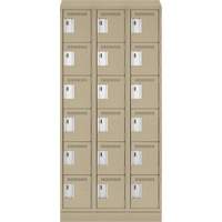 Petits casiers Clean Line, 6 niveaux, Bloc de 3, 36" x 18" x 82", Acier, Beige, Rivet (assembl&eacute;) Fastek