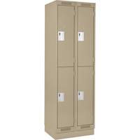 Casiers Clean Line, 2 niveaux, Bloc de 2, 24" x 18" x 76", Acier, Beige, Rivet (assembl&eacute;) Fastek