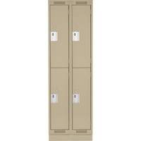 Casiers Clean Line, 2 niveaux, Bloc de 2, 24" x 18" x 76", Acier, Beige, Rivet (assembl&eacute;) Fastek