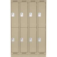 Clean Line Lockers, 2 -tier, Bank of 4, 48" x 18" x 76", Steel, Beige, Rivet (Assembled) Fastek
