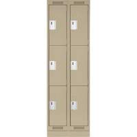 Clean Line Lockers, 3 -tier, Bank of 2, 24" x 18" x 76", Steel, Beige, Rivet (Assembled) Fastek