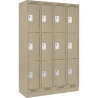 Clean Line Lockers, 3 -tier, Bank of 4, 48" x 18" x 76", Steel, Beige, Rivet (Assembled) Fastek