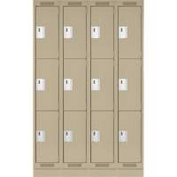 Clean Line Lockers, 3 -tier, Bank of 4, 48" x 18" x 76", Steel, Beige, Rivet (Assembled) Fastek