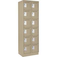 Clean Line Lockerette, 6 -tier, Bank of 2, 24" x 18" x 76", Steel, Beige, Rivet (Assembled) Fastek