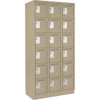 Clean Line Lockerette, 6 -tier, Bank of 3, 36" x 18" x 76", Steel, Beige, Rivet (Assembled) Fastek