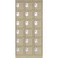 Clean Line Lockerette, 6 -tier, Bank of 3, 36" x 18" x 76", Steel, Beige, Rivet (Assembled) Fastek