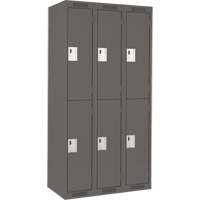 Clean Line Lockers, 2 -tier, Bank of 3, 36" x 18" x 72", Steel, Charcoal, Rivet (Assembled) Fastek
