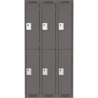 Clean Line Lockers, 2 -tier, Bank of 3, 36" x 18" x 72", Steel, Charcoal, Rivet (Assembled) Fastek