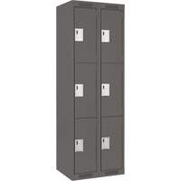 Clean Line Lockers, 3 -tier, Bank of 2, 24" x 18" x 72", Steel, Charcoal, Rivet (Assembled) Fastek