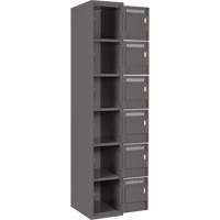 Clean Line Lockerette, 6 -tier, Bank of 4, 48" x 18" x 72", Steel, Charcoal, Rivet (Assembled) Fastek