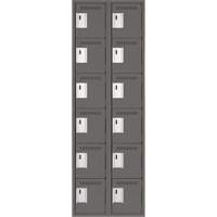 Clean Line Lockerette, 6 -tier, Bank of 2, 24" x 18" x 72", Steel, Charcoal, Rivet (Assembled) Fastek