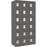 Clean Line Lockerette, 6 -tier, Bank of 3, 36" x 18" x 72", Steel, Charcoal, Rivet (Assembled) Fastek