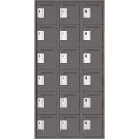 Clean Line Lockerette, 6 -tier, Bank of 3, 36" x 18" x 72", Steel, Charcoal, Rivet (Assembled) Fastek