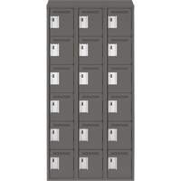 Clean Line Lockerette, 6 -tier, Bank of 3, 36" x 18" x 78", Steel, Charcoal, Rivet (Assembled) Fastek