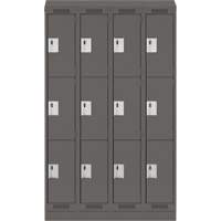 Clean Line Lockers, 3 -tier, Bank of 4, 48" x 18" x 82", Steel, Charcoal, Rivet (Assembled) Fastek