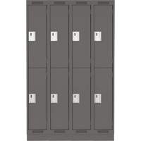 Clean Line Lockers, 2 -tier, Bank of 4, 48" x 18" x 76", Steel, Charcoal, Rivet (Assembled) Fastek