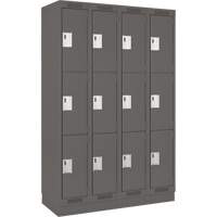 Clean Line Lockers, 3 -tier, Bank of 4, 48" x 18" x 76", Steel, Charcoal, Rivet (Assembled) Fastek