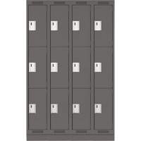 Clean Line Lockers, 3 -tier, Bank of 4, 48" x 18" x 76", Steel, Charcoal, Rivet (Assembled) Fastek