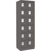 Clean Line Lockerette, 6 -tier, Bank of 2, 24" x 18" x 76", Steel, Charcoal, Rivet (Assembled) Fastek