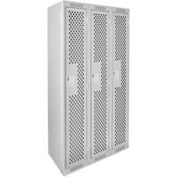 Clean Line Lockers, Bank of 3, 36" x 15" x 72", Steel, Grey, Rivet (Assembled), Perforated Fastek