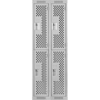 Clean Line Lockers, 2 -tier, Bank of 2, 24" x 15" x 72", Steel, Grey, Rivet (Assembled), Perforated Fastek