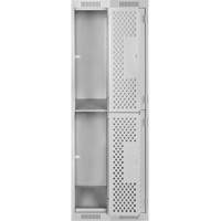 Clean Line Lockers, 2 -tier, Bank of 2, 24" x 15" x 72", Steel, Grey, Rivet (Assembled), Perforated Fastek