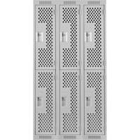 Clean Line Lockers, 2 -tier, Bank of 3, 36" x 15" x 72", Steel, Grey, Rivet (Assembled), Perforated Fastek