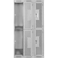 Clean Line Lockers, 2 -tier, Bank of 3, 36" x 15" x 72", Steel, Grey, Rivet (Assembled), Perforated Fastek