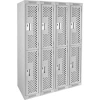 Clean Line Lockers, 2 -tier, Bank of 4, 48" x 15" x 72", Steel, Grey, Rivet (Assembled), Perforated Fastek