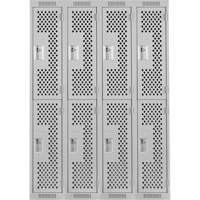 Clean Line Lockers, 2 -tier, Bank of 4, 48" x 15" x 72", Steel, Grey, Rivet (Assembled), Perforated Fastek