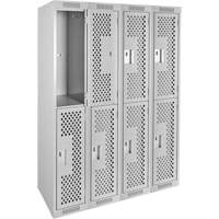 Clean Line Lockers, 2 -tier, Bank of 4, 48" x 15" x 72", Steel, Grey, Rivet (Assembled), Perforated Fastek