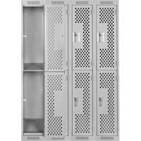 Clean Line Lockers, 2 -tier, Bank of 4, 48" x 15" x 72", Steel, Grey, Rivet (Assembled), Perforated Fastek