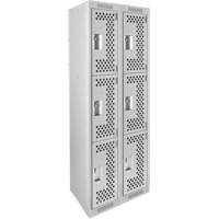 Clean Line Lockers, 3 -tier, Bank of 2, 24" x 12" x 72", Steel, Grey, Rivet (Assembled), Perforated Fastek