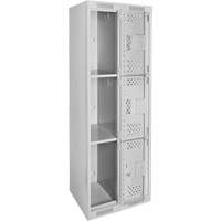 Clean Line Lockers, 3 -tier, Bank of 2, 24" x 12" x 72", Steel, Grey, Rivet (Assembled), Perforated Fastek