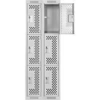 Clean Line Lockers, 3 -tier, Bank of 2, 24" x 12" x 72", Steel, Grey, Rivet (Assembled), Perforated Fastek