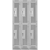 Clean Line Lockers, 2 -tier, Bank of 3, 36" x 15" x 76", Steel, Grey, Rivet (Assembled), Perforated Fastek