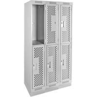 Clean Line Lockers, 2 -tier, Bank of 3, 36" x 15" x 76", Steel, Grey, Rivet (Assembled), Perforated Fastek