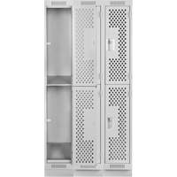 Clean Line Lockers, 2 -tier, Bank of 3, 36" x 15" x 76", Steel, Grey, Rivet (Assembled), Perforated Fastek