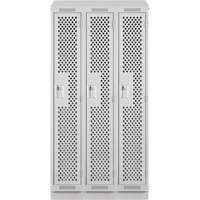 Clean Line Lockers, Bank of 3, 36" x 12" x 82", Steel, Grey, Rivet (Assembled), Perforated Fastek