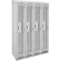Clean Line Lockers, Bank of 4, 48" x 12" x 82", Steel, Grey, Rivet (Assembled), Perforated Fastek